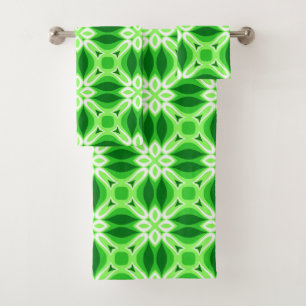 Modern Geometric Tile Pattern Emerald Green Bath Towel Set