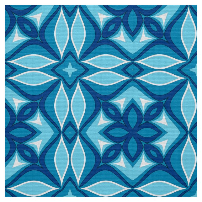 Modern Geometric Tile Pattern Shades of Denim Blue Fabric (Swatch)