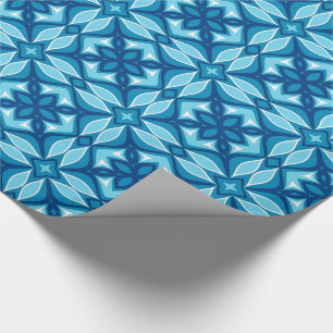Modern Geometric Tile Pattern Shades of Denim Blue Wrapping Paper