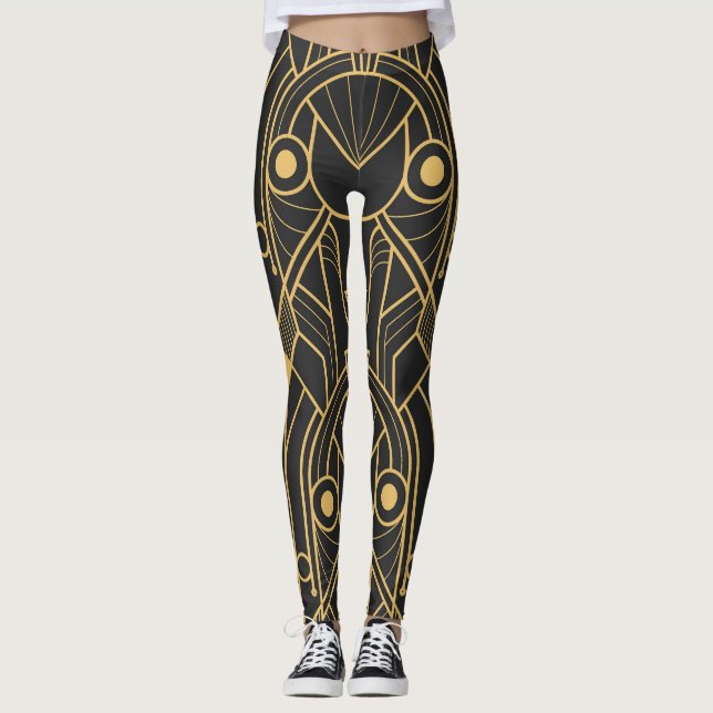 Modern Geometric Tiles Art Deco Leggings (Front)