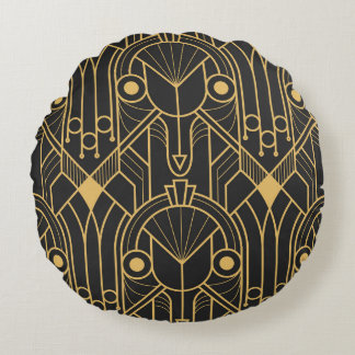 Modern Geometric Tiles Art Deco Round Cushion