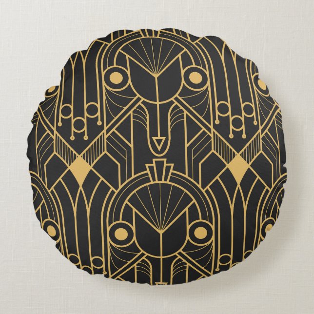 Modern Geometric Tiles Art Deco Round Cushion (Front)