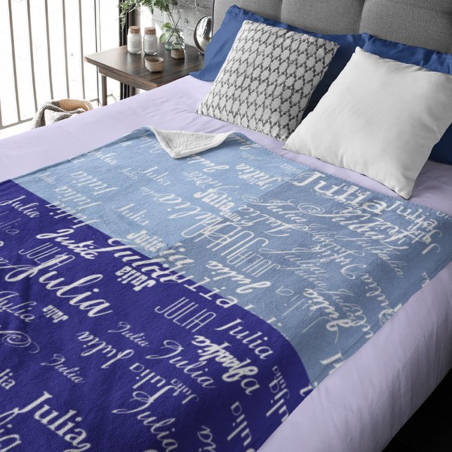 modern geometric tones of blue pattern of names fleece blanket (Creator Uploaded)