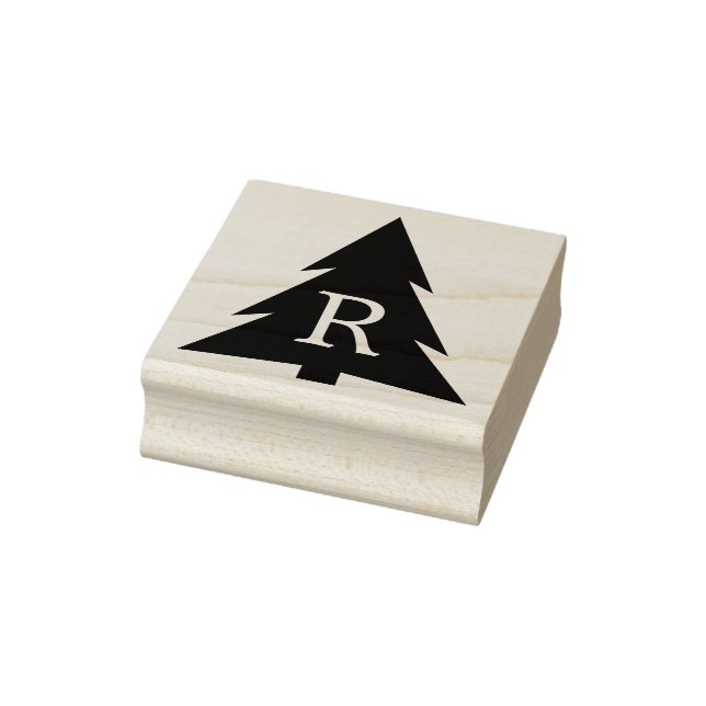 Modern Geometric Tree Silhouette with Monogram Rubber Stamp (Stamp)