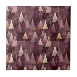 Modern Geometric Trees Burgundy Pink Gold Ceramic Tile