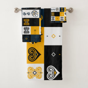 Modern Geometric Trendy Mustard Yellow Bath Towel Set