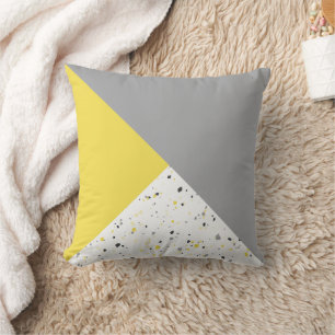 Modern Geometric Trendy Yellow Grey Terrazzo Cushion