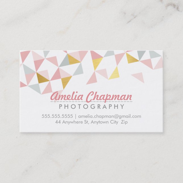 MODERN GEOMETRIC triangle aztec pattern coral gold Business Card (Front)