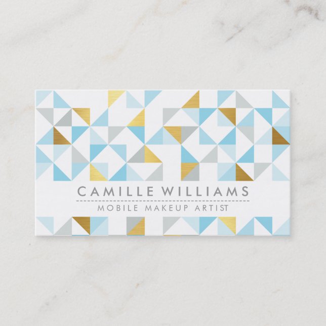 MODERN GEOMETRIC triangle aztec pattern grey blue Business Card (Front)
