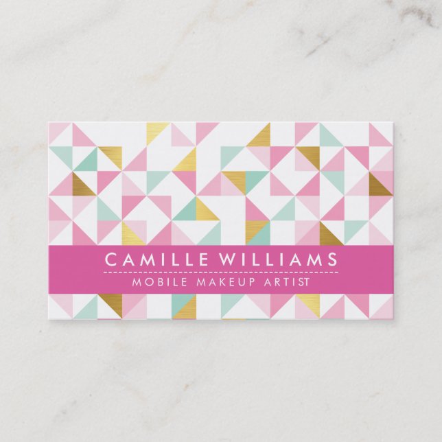 MODERN GEOMETRIC triangle aztec pattern mint pink Business Card (Front)