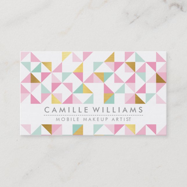 MODERN GEOMETRIC triangle aztec pattern mint pink Business Card (Front)