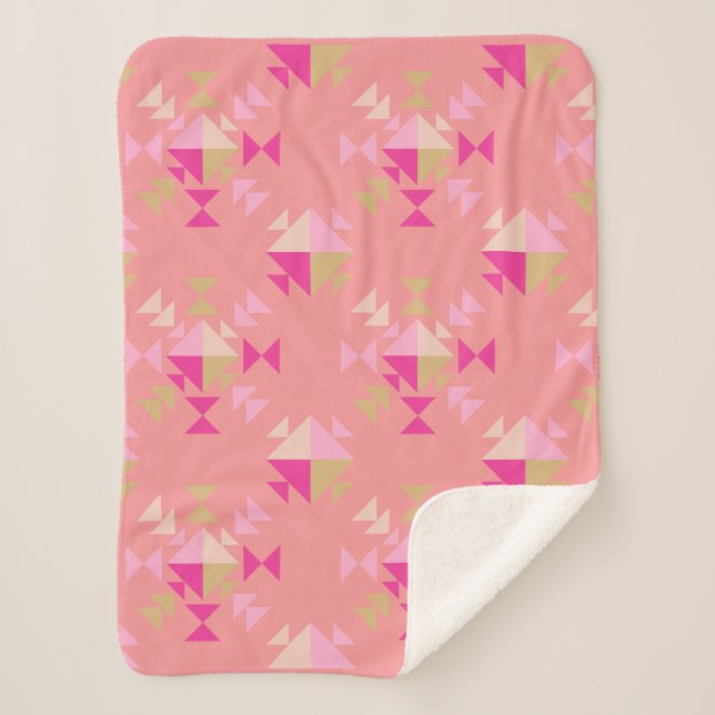 Modern Geometric Triangle Pattern in Dusty Rose Sherpa Blanket (Front)