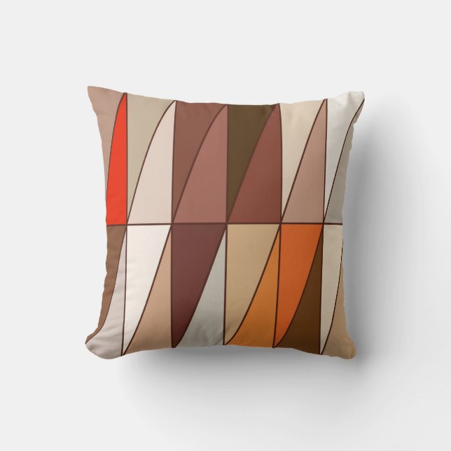Modern Geometric Triangles, Beige, Brown, Red Cushion (Front)