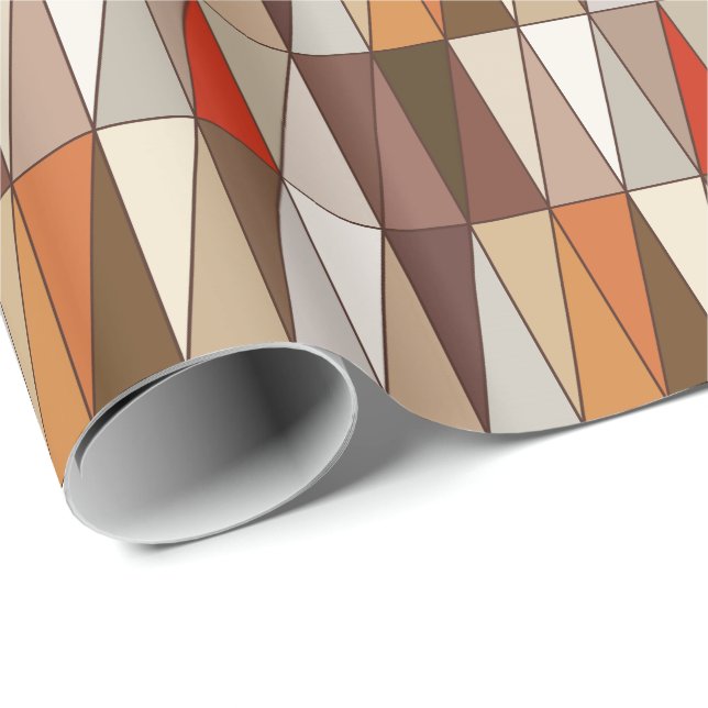 Modern Geometric Triangles, Beige, Brown, Red Wrapping Paper (Roll Corner)