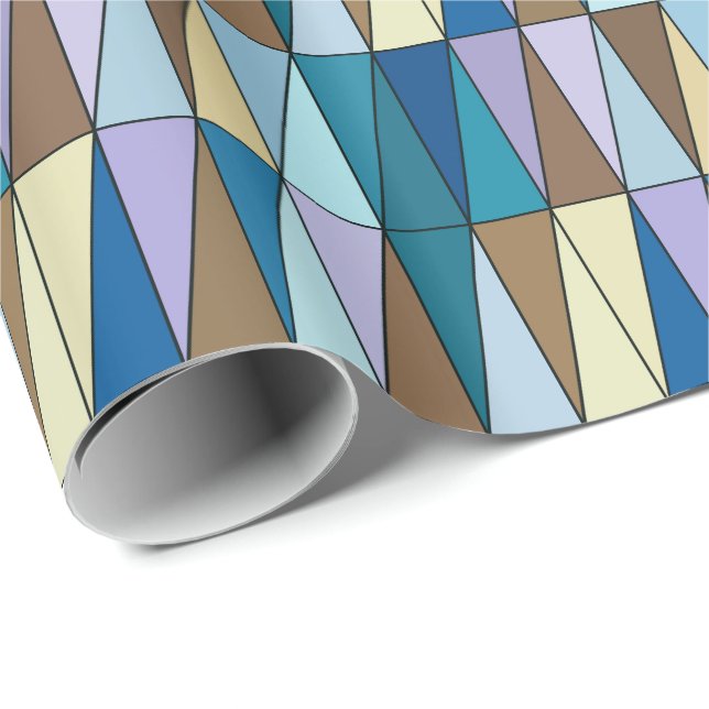 Modern Geometric Triangles, Blue and Coffee Brown Wrapping Paper (Roll Corner)