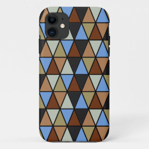 Modern Geometric Triangles, Brown Blue & Beige iPhone 11 Case