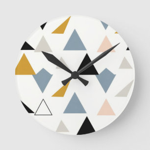 Modern Geometric Triangles Pattern Round Clock