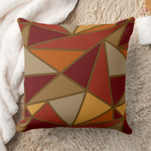 Modern Geometric Triangles, Rust, Burgundy, Brown Cushion