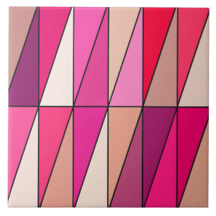 Modern Geometric Triangles, Violet, Pink and Beige Ceramic Tile