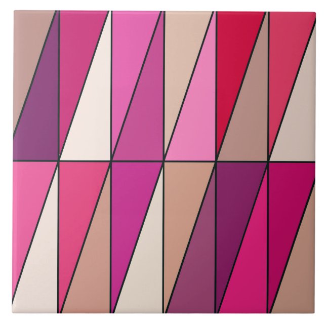 Modern Geometric Triangles, Violet, Pink and Beige Ceramic Tile (Front)