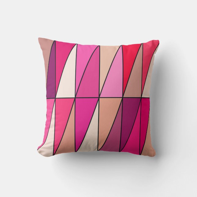 Modern Geometric Triangles, Violet, Pink and Beige Cushion (Front)