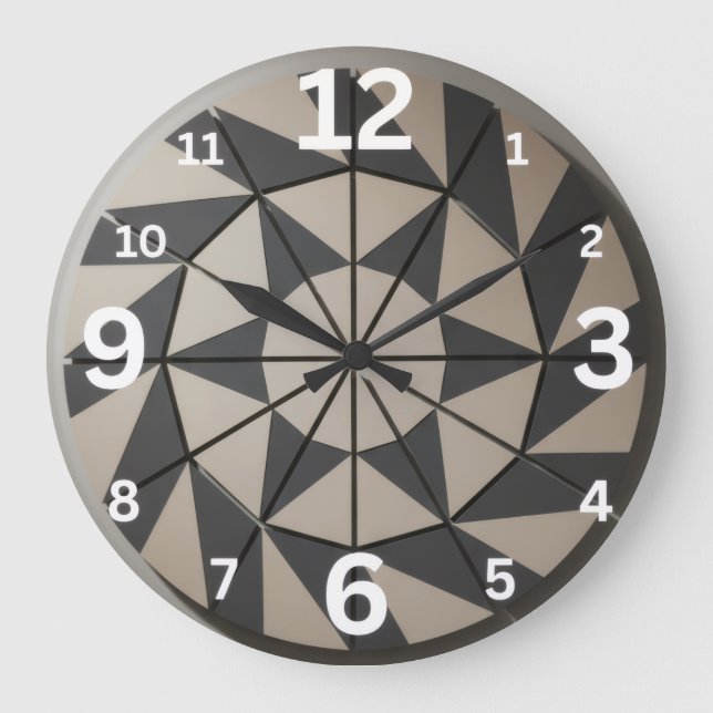 Modern Geometric Tribal Aztec Pattern Beige Grey N Large Clock (Front)