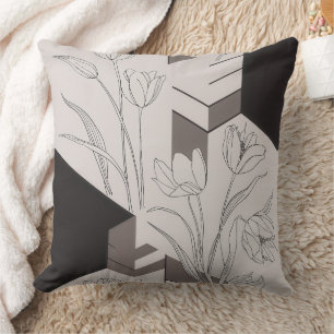 Modern Geometric Tulip Line Art Cushion