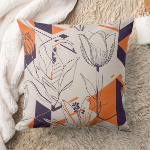 Modern Geometric Tulip Line Art Pattern (5) Cushion