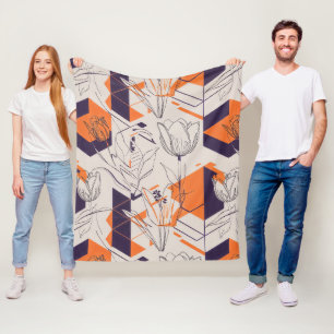 Modern Geometric Tulip Line Art Pattern (5) Fleece Blanket