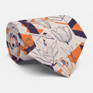 Modern Geometric Tulip Line Art Pattern (5) Tie