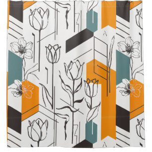 Modern Geometric Tulip Line Art Pattern Shower Curtain