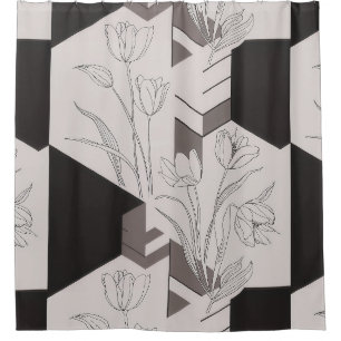 Modern Geometric Tulip Line Art Shower Curtain