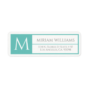 Modern Geometric Turquoise Frame Custom Monogram Return Address Label