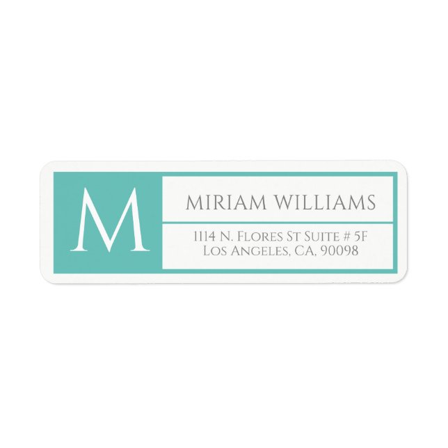 Modern Geometric Turquoise Frame Custom Monogram Return Address Label (Front)