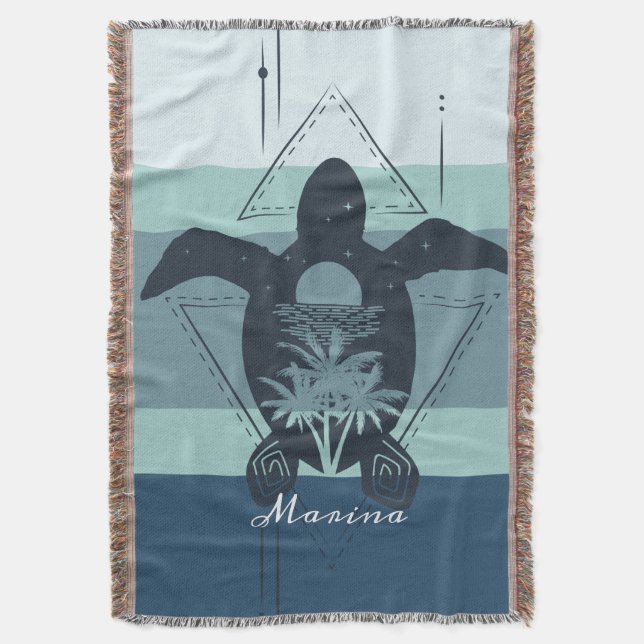 Modern Geometric Turtle Personalised Throw Blanket (Front Vertical)
