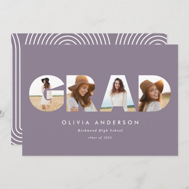 Modern geometric typography multi photo graduation (Front/Back)