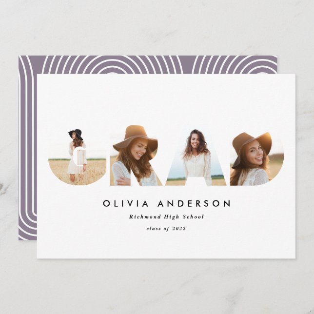 Modern geometric typography multi photo graduation (Front/Back)