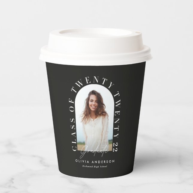 Modern geometric typography photo arch graduation  paper cups (Front)
