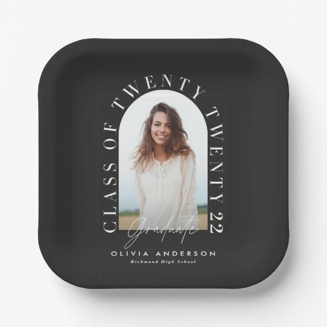 Modern geometric typography photo arch graduation  paper plate (Front)