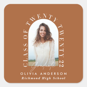 Modern geometric typography photo arch graduation  square sticker