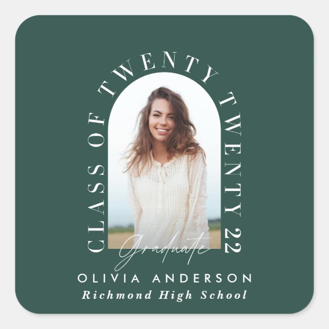 Modern geometric typography photo arch graduation square sticker (Front)