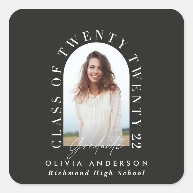 Modern geometric typography photo arch graduation  square sticker (Front)