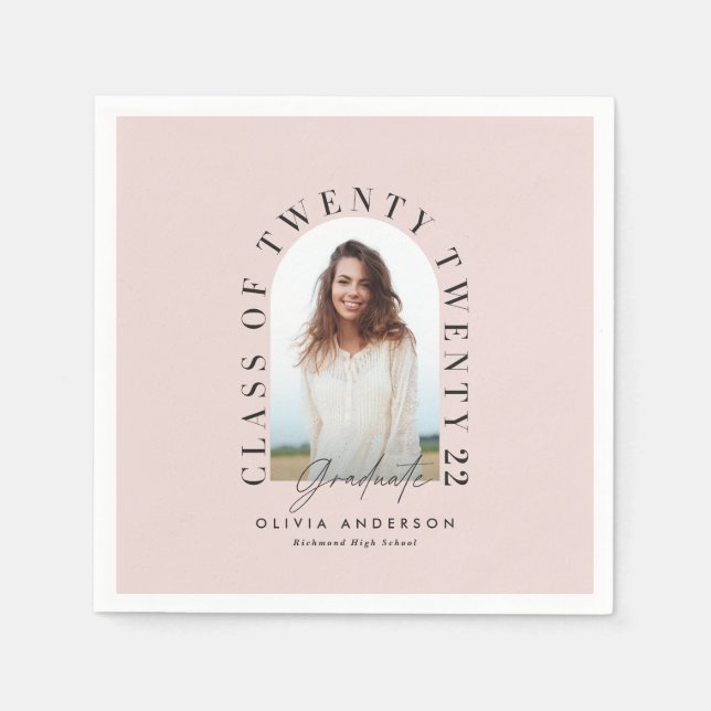 Modern geometric typography photo arch pink napkin (Front)