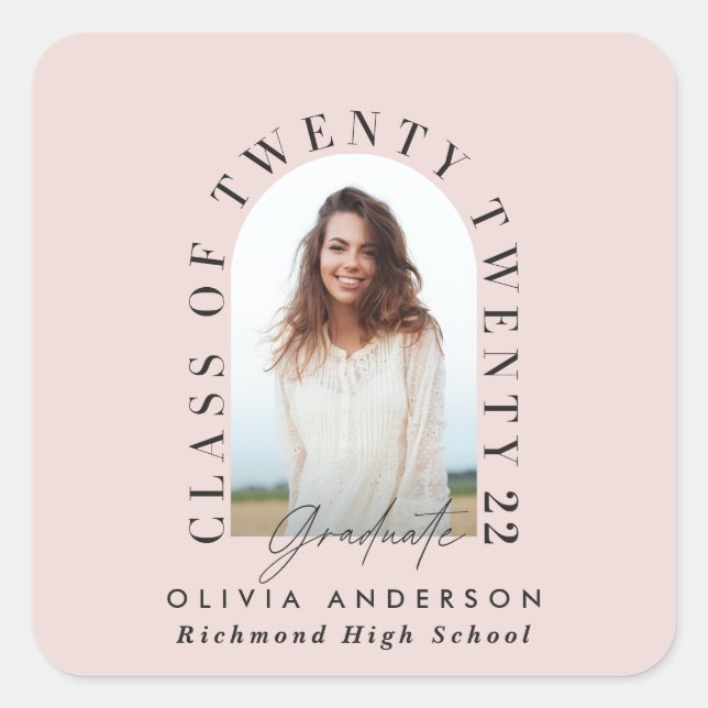 Modern geometric typography photo arch pink  square sticker (Front)