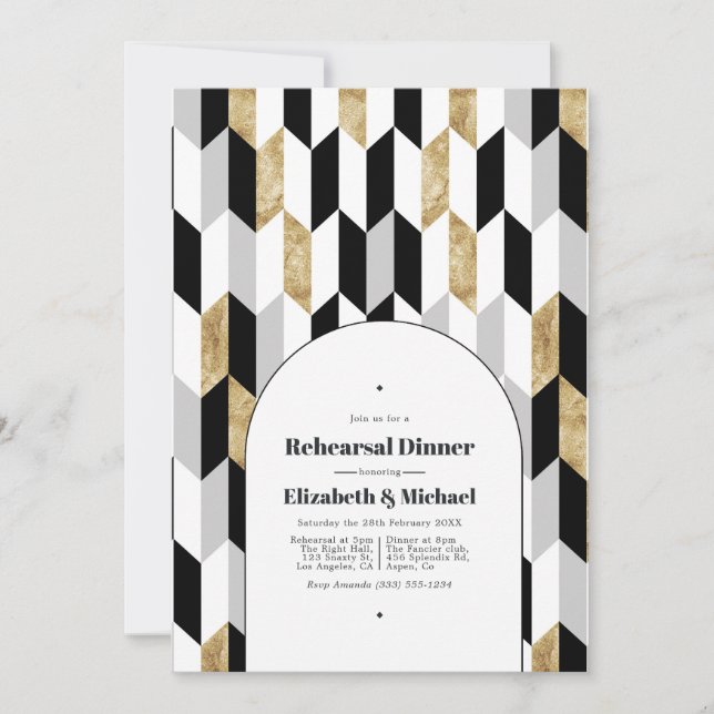 Modern Geometric Wedding Rehearsal Dinner Invitation (Front)
