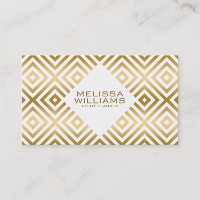 Modern Geometric White And Gold Business Card (Front)