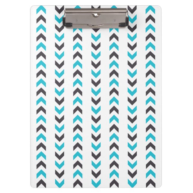 Modern Geometric White & Blue Arrows Pattern Clipboard (Front)