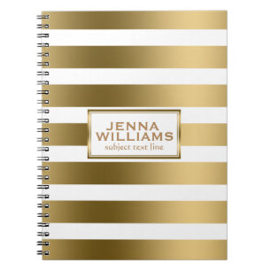 Modern Geometric White & Gold Stripes Notebook