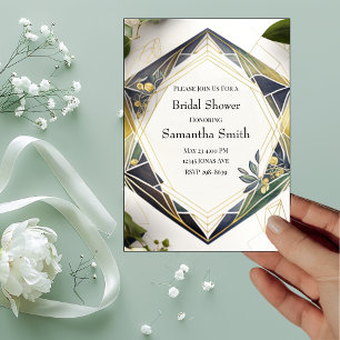 Modern Geometric with Small Flowers Bridal Shower Invitation