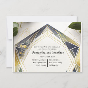 Modern Geometric with Small Flowers Rehearsal  Invitation